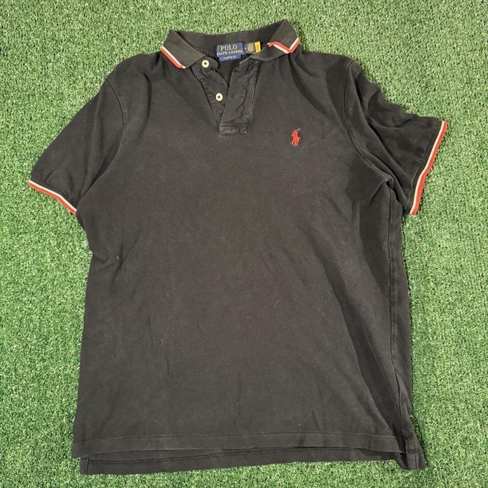Polo Ralph Lauren Black Classic Fit Polo Shirt Red Pony Mens Medium 0241